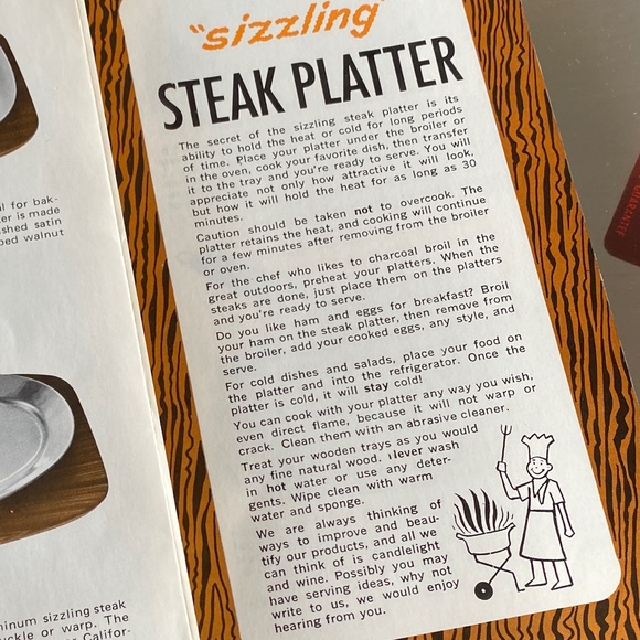 Vintage Sizzling Steak / Fajita Platter In Original Packaging- Walnut/Aluminum - Picture 8 of 12